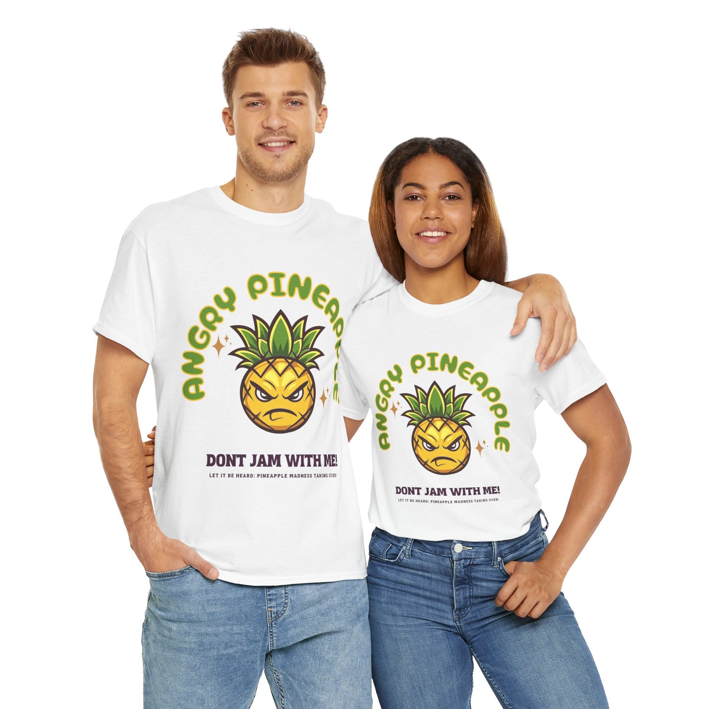 Ananas - Pineapple + Caption, Unisex-T-Shirt aus schwerer Baumwolle
