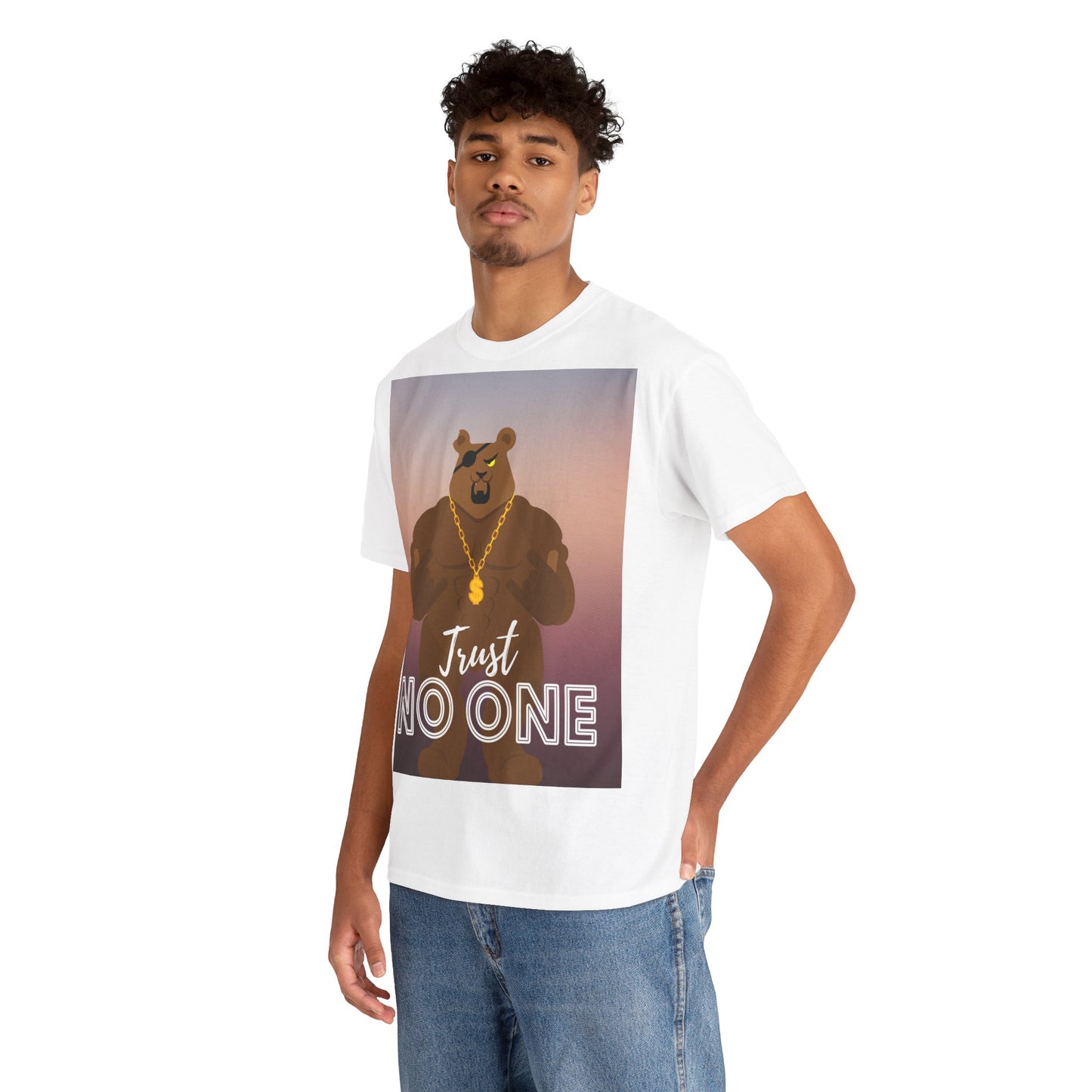 Unisex T-Shirt aus schwerer Baumwolle, (Trust No One) Caption, Bären T-Shirt, Gansta Bär Shirt