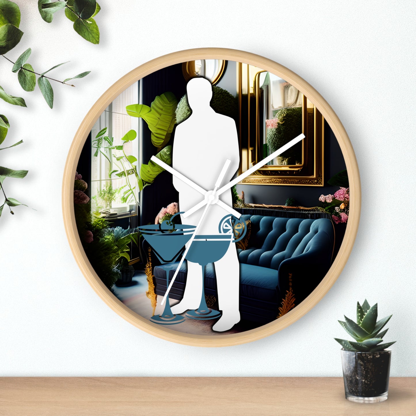 Wanduhr - Stehender Mann mit Getränk, Einzigartiges Design, 25,4 cm Holz & Plexiglas