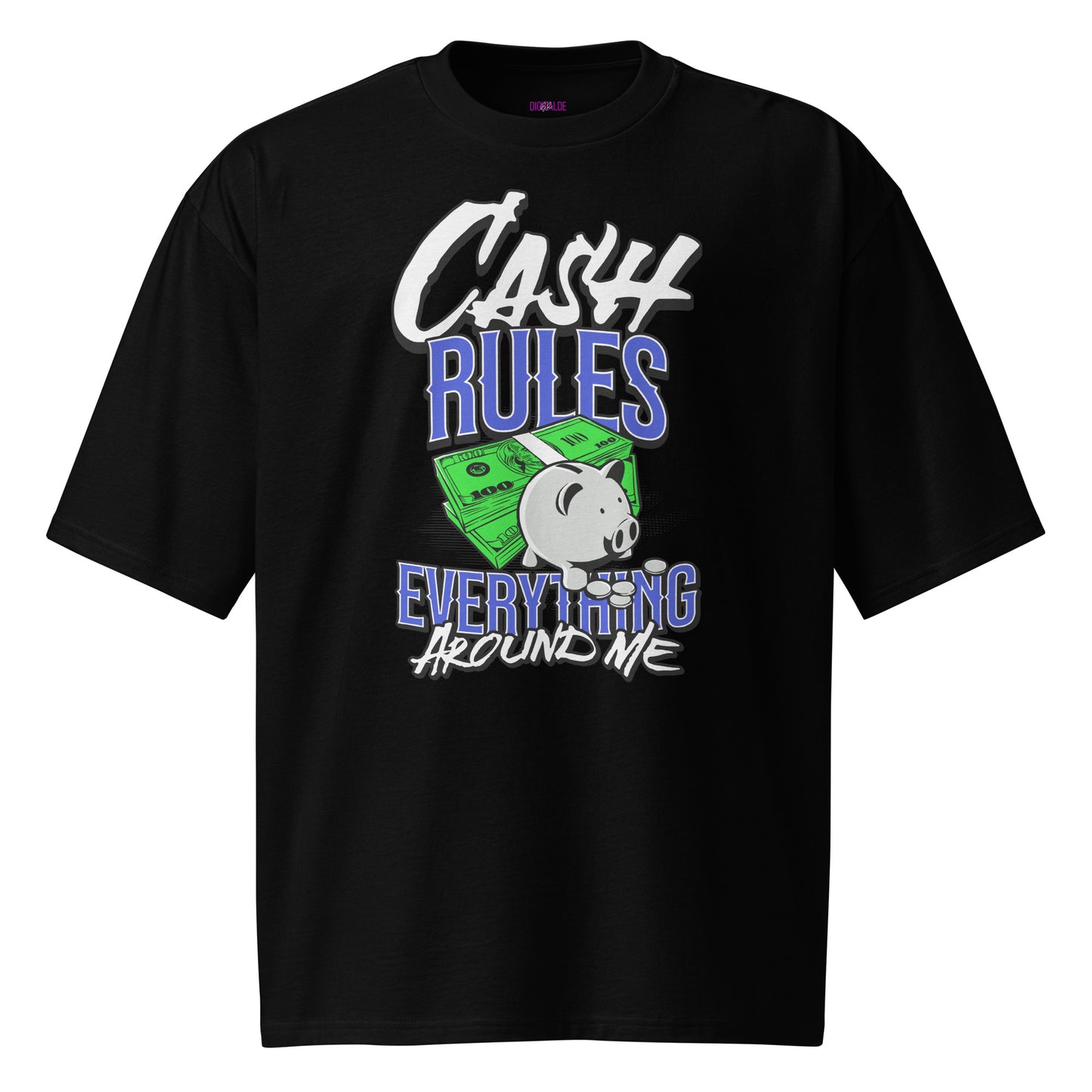 Oversize Unisex T-Shirt - Urban Streetwear Shirt aus Baumwolle mit Cash Rules Everything Around Me Design