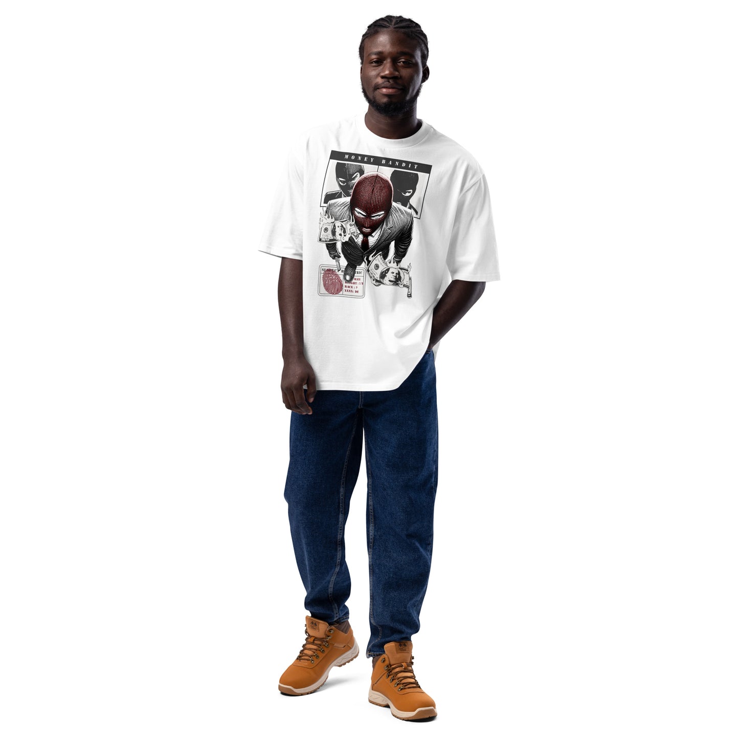 Unisex White Heavy Cotton T-Shirt - 'Money Bandit' Front Design & 'Cha Ching' Print auf der Rückseite - Trendy Streetwear Look