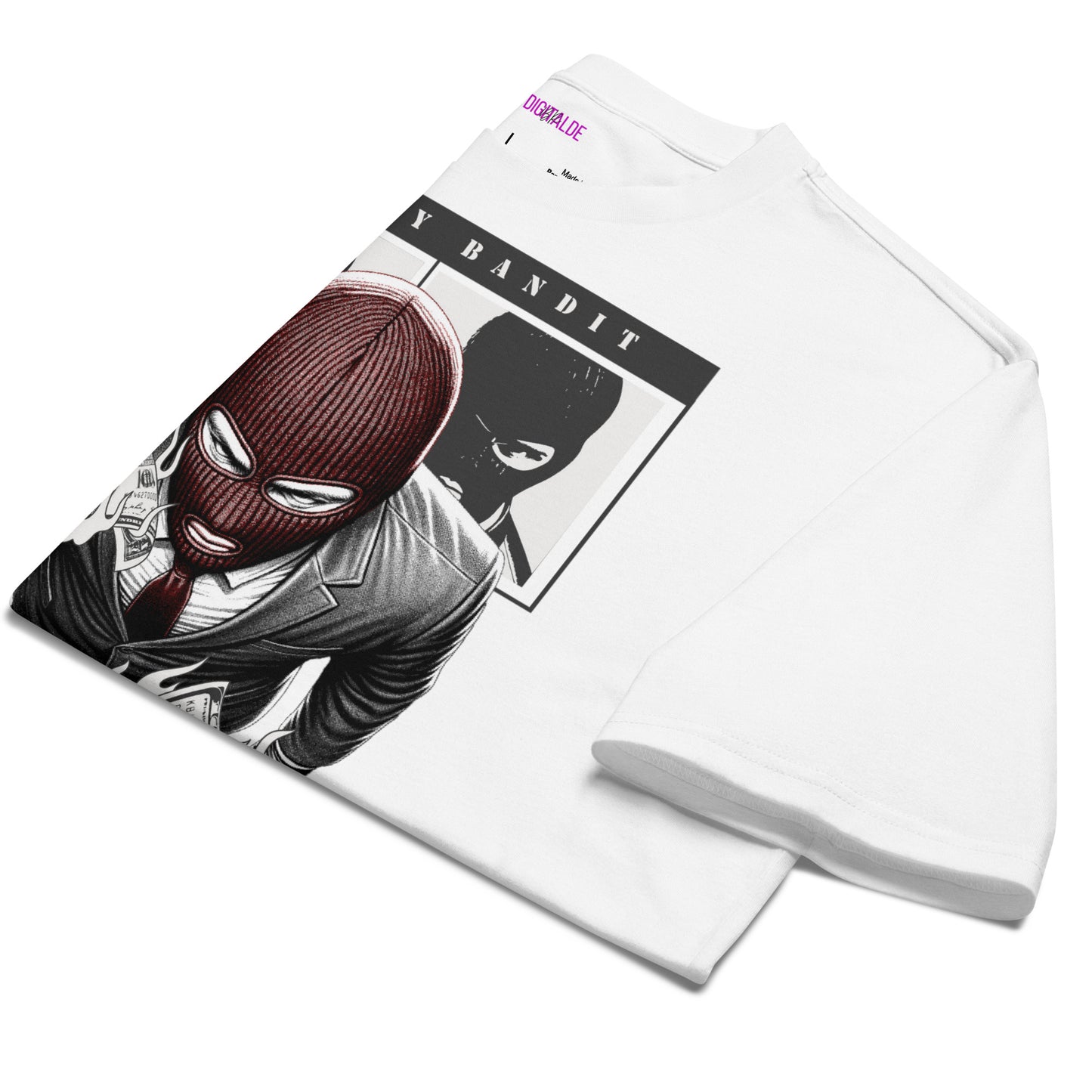 Unisex White Heavy Cotton T-Shirt - 'Money Bandit' Front Design & 'Cha Ching' Print auf der Rückseite - Trendy Streetwear Look