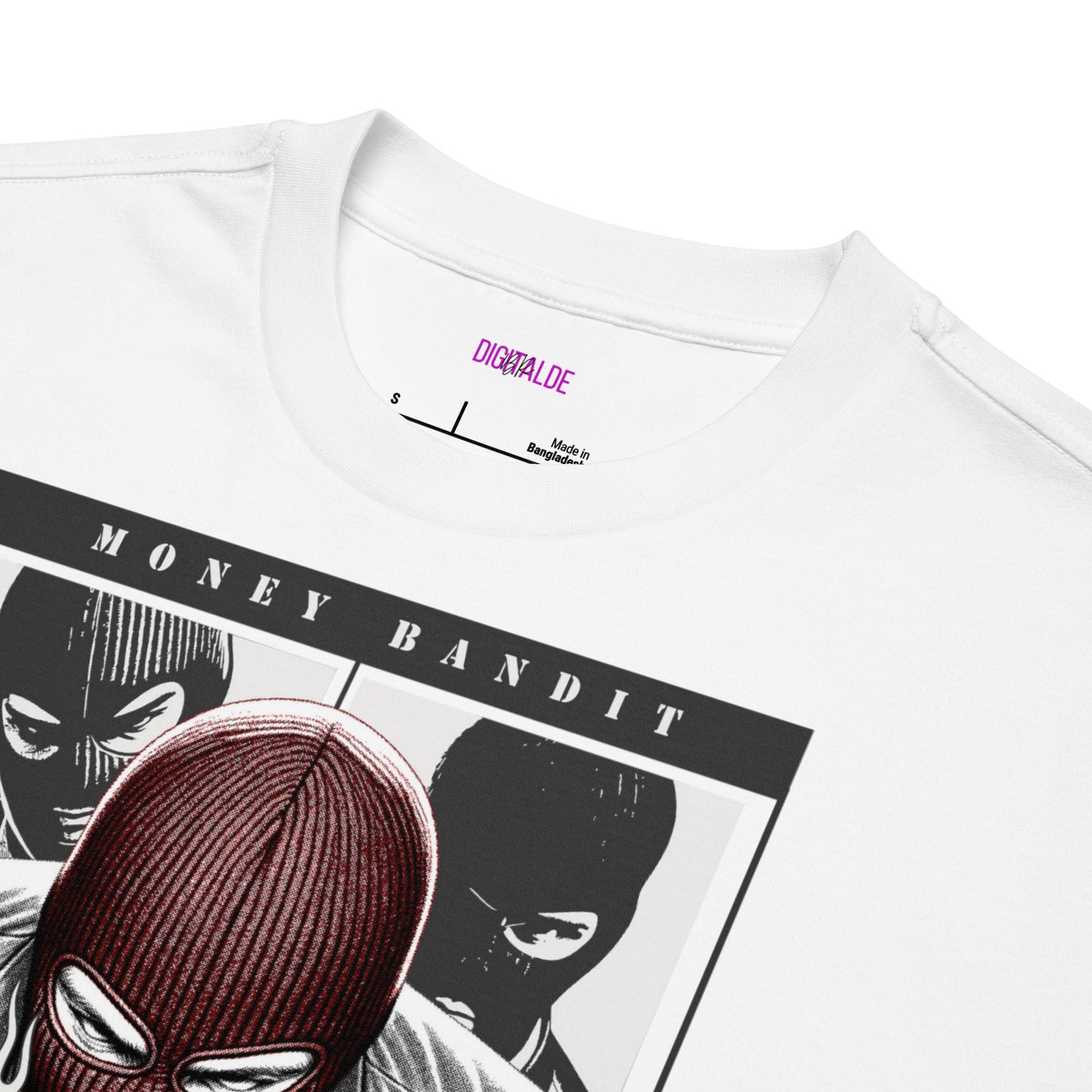 Unisex White Heavy Cotton T-Shirt - 'Money Bandit' Front Design & 'Cha Ching' Print auf der Rückseite - Trendy Streetwear Look