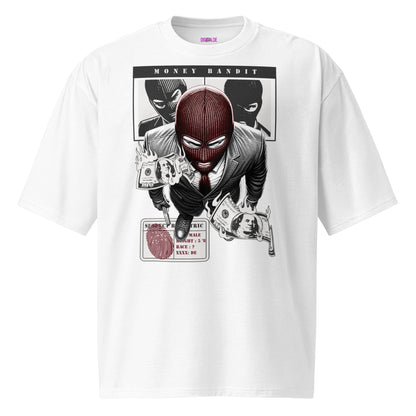 Unisex White Heavy Cotton T-Shirt - 'Money Bandit' Front Design & 'Cha Ching' Print auf der Rückseite - Trendy Streetwear Look